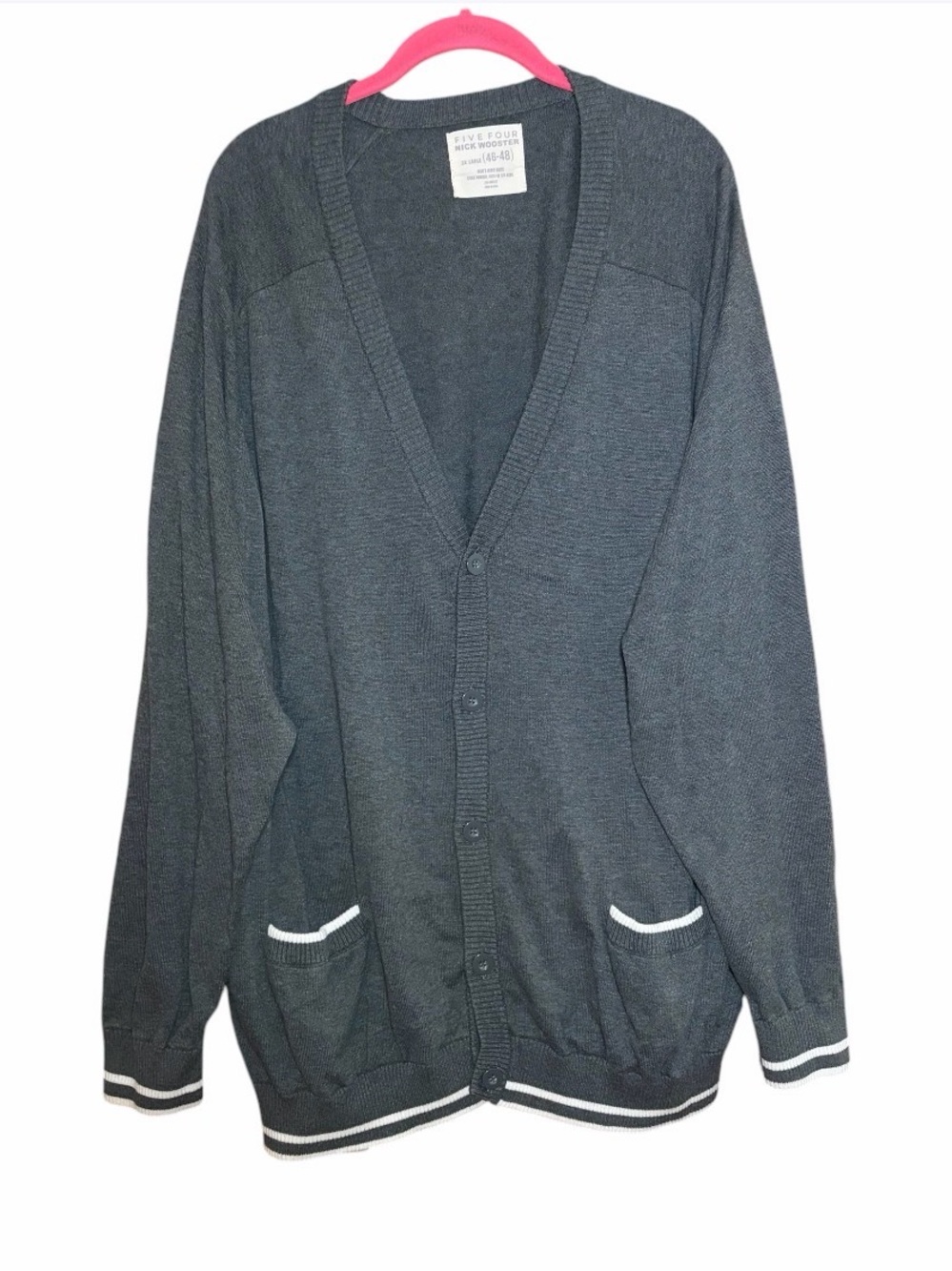Five Four Nick Wooster Mens 3XL Gray Cardigan Sweater Varsity Stripe Academia